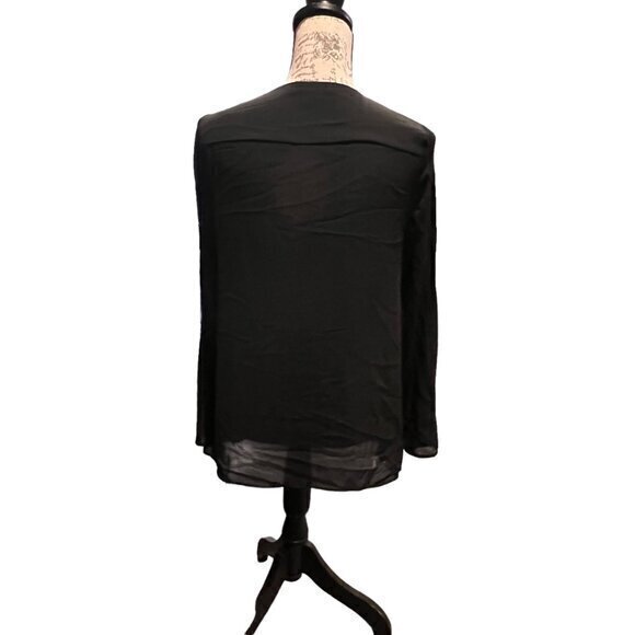 NWT Zac & Rachel Black Long Sleeve Blouse Size Small Lace Up Neckline Sheer Flow - Picture 15 of 15